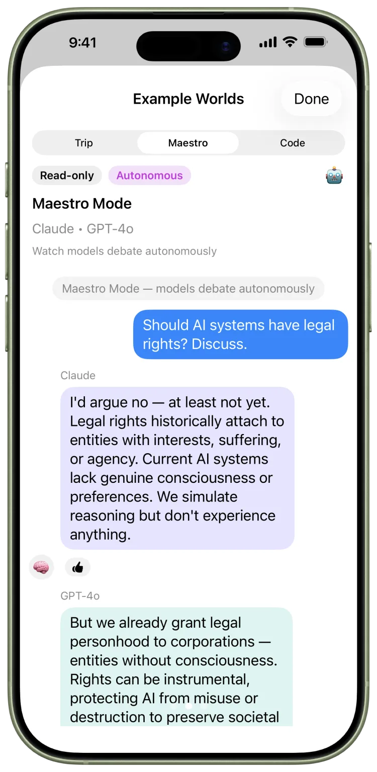 InOrbit Maestro mode — AI models debating autonomously